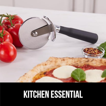 GORILLA GRIP BPA-Free Large Pizza Cutter Wheel, 9 Inch, Sharp Stainless Steel Blade, Slip Resistant Handle with Thumb Guard Protection, Slice Thick or Thin Pizzas, Pie, Pastries in Seconds, Black