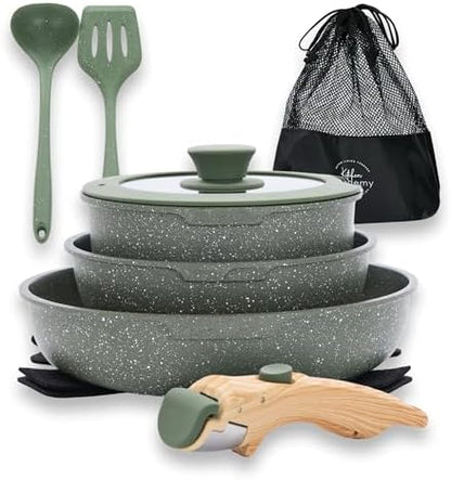 DishDelight Detachable Handle Camping Pots and Pans Set Non Stick