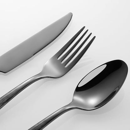 Black Hammered Silverware Set, Heavy Duty Flatware Set, 18/0 Stainless Steel