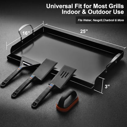 Pre-Seasoned Cast Iron Griddle, 25 x 16 in Flat Top Plate