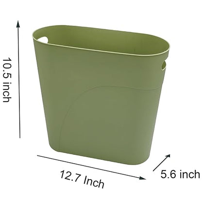 Small Trash Can Plastic Bathroom Wastebasket 3.2 Gallon Slim Garbage Container Bin with Handle for Home Kitchen Bathroom Bedroom Office, 2 Pack (Green)
