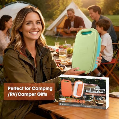 Gintan Camping Cutting Board, 9-in-1 Collapsible Chopping Board with Colander, Kitchen Vegetable Washing Basket for Camping, Camping Gifts Camping essentials for RV Campers (Blue Green)