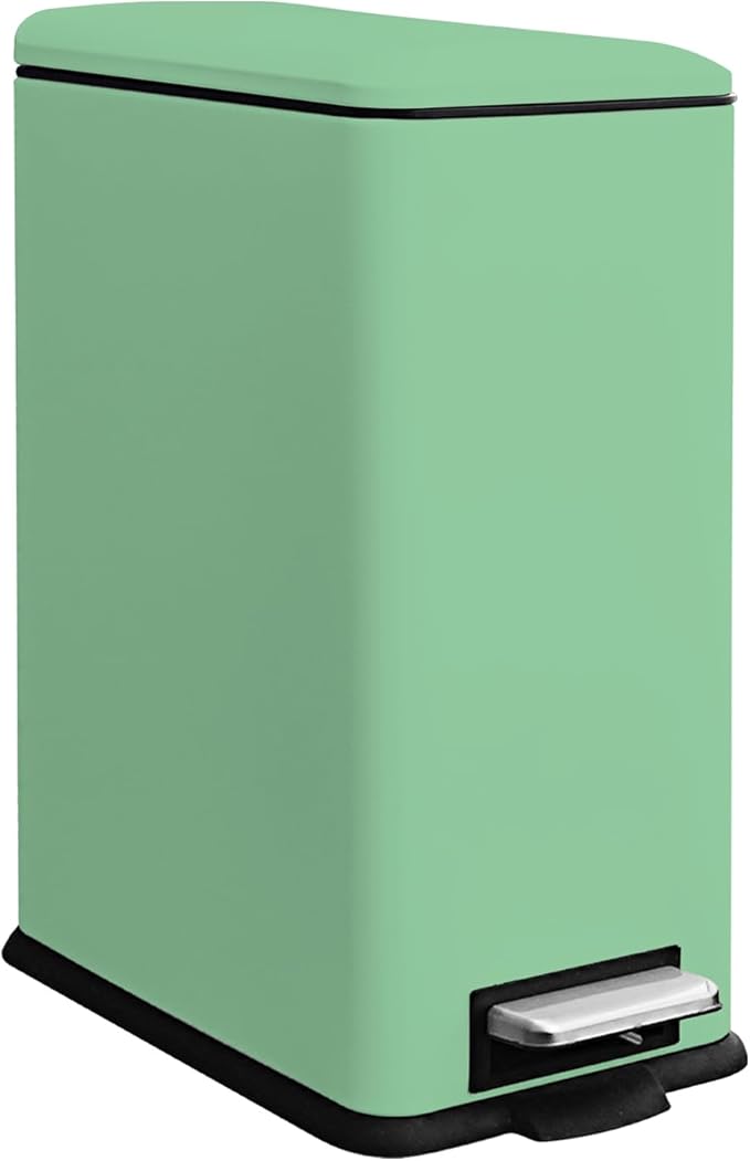 8 Gallon Slim Trash Can with Soft Close Lid, Stainless Steel Trash Can with Removal Inner Bucket, Hand -Free Trash Bin for Kitchen, Office, Laundry, Bathroom, 30 Liter Capacity, Green