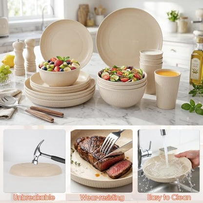 16pcs Plastic Dinnerware Set for 4 People Camping Plates and Bowls Set