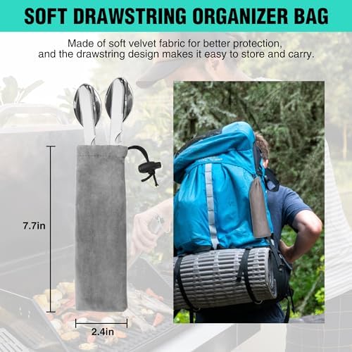 HAUSHOF 4-in-1 Camping Utensil, Stainless Steel Travel Utensil Set with Bag