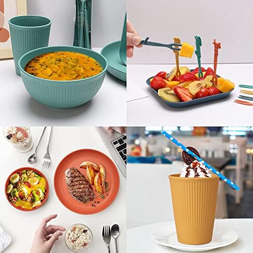 48Pcs Unbreakable Dinnerware Sets for 4 People, Camping Plates and Bowls Set, Picnic Dinner Sets, Serving Plates