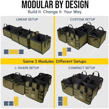 Extra Large Car Trunk Organizer System, Modular & Collapsible, Green