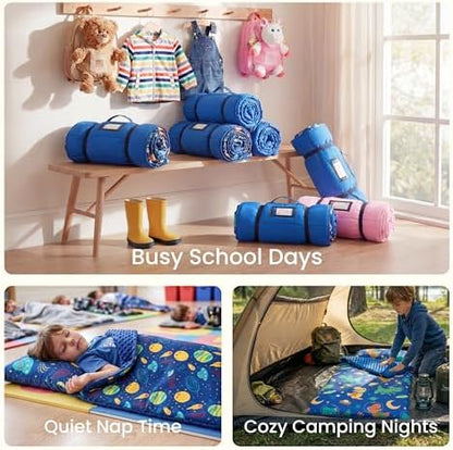 JOIEDOMI Toddler Nap Mat with Removable Pillow and Minky Blanket 55''x30'' Kids Sleeping Bag for Boys and Girls Ages 3-6 Roll Up Soft Nap Mats for Preschool Kindergarten Daycare Sleepover