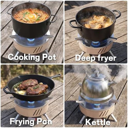 52500 BTU Portable Camping Stove 1 lb Propane Tank Adapter and Hose for Camping with 3 Fuel Connection Options, Piezo Ignition and Carry Bag for Outdoor Cooking