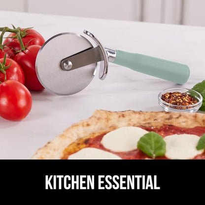 GORILLA GRIP BPA-Free Large Pizza Cutter Wheel, 9 Inch, Sharp Stainless Steel Blade, Slip Resistant Handle with Thumb Guard Protection, Slice Thick or Thin Pizzas, Pie, Pastries in Seconds, Mint