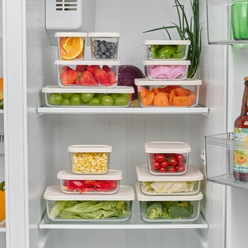 Glass Food Storage Containers with Lids — 12 Piece — 10.5 oz Glass with BPA-Free Leak Resistant Stackable Lids — Microwave, Oven & Dishwasher Safe — Ideal for Meal Prep & More - Vanilla Mist