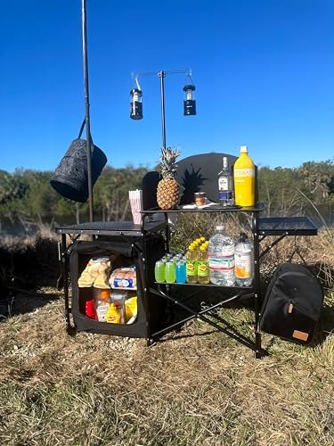 Nice C Camping Kitchen Table Station, Portable Folding Grill Table (Black)