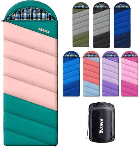 Cotton Flannel Lined Sleeping Bag for Adults Teens Kids, Cold Weather & Warm, 3 Seasons, Lightweight Compact Camping Essentials Equipment, Hiking, Outdoor, Travel
