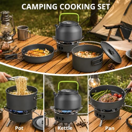 aiGear Camping Cookware with Pot Pan Kettle Cutlery Tableware 1-2 People