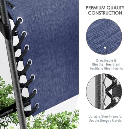 Nestl Zero Gravity Chairs Set of 6, Patio Lounge Chair Outdoor with Pillows & Cup Holder Trays, Adjustable Steel Mesh Reclining Camping Chair, Folding Patio Lawn Chair for Deck, Beach, Yard - Blue
