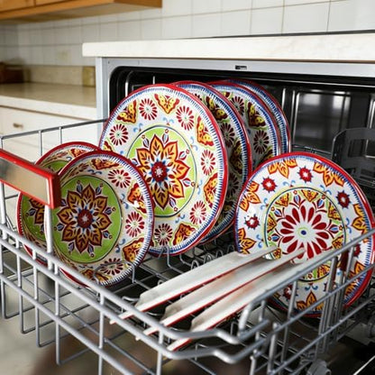 Premium Melamine Dinnerware Sets for 4, 12-Piece Plates and Bowls Sets, Red