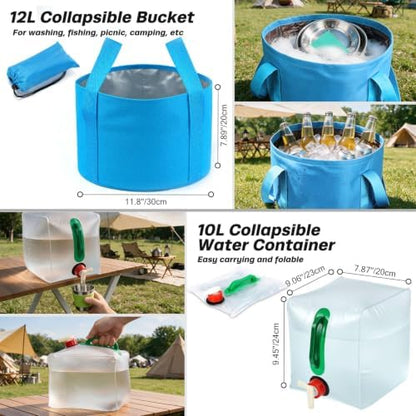Odoland 29pcs Camping Cookware Mess Kit, Non-Stick Lightweight Pots Pan Kettle, Collapsible Water Container and Bucket, Stainless Steel Cups Plates Forks Knives Spoons for Outdoor Backpacking Picnic