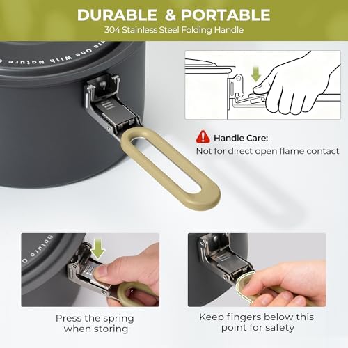 ALOCS Camping Cookware Portable Non-Stick Mess Kit with Foldable Handle