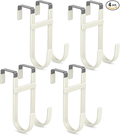 FYY Over The Door Hooks - 4 Pack Heavy Duty Dual-Hook Organizer Hanger with Non-Slip Rubber for Towels, Clothes, Hats & Bags Use in Bathroom, Bedroom, Kitchen - Fits Interior Doors Up to 1 3/8" Beige