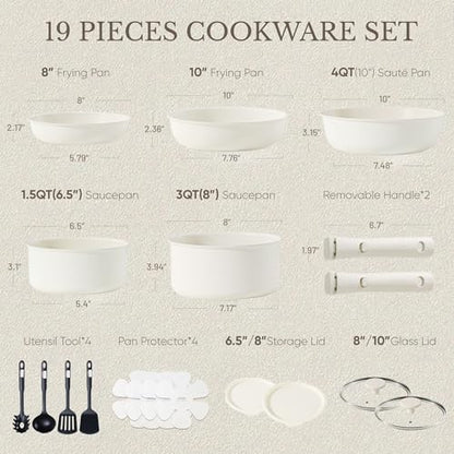 CAROTE 19pcs Pots and Pans Set Non Stick, Detachable Handle Cookware