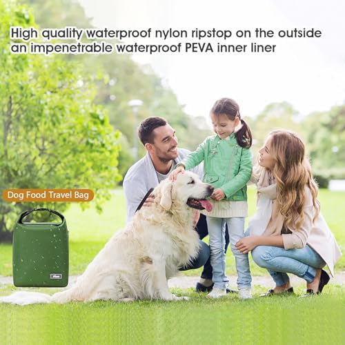 Dog Food Travel Bag Pet Food Container2PCS Collapsible Dog Travel Bowls and Zipper Side Pocket 20L (Green, Large)