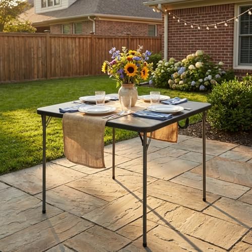 34" Square Folding Table for 4 Person, 330lbs Weight Capacity Foldable Table with HDPE Tabletop & Heavy-Duty Steel Legs, Large Portable Picnic Table for Indoor Outdoor Parties, Camping, Black, 2 Pack