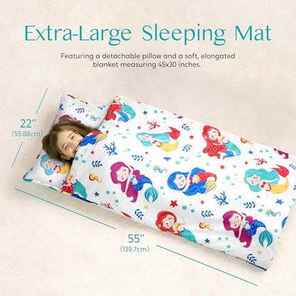 JOIEDOMI Toddler Nap Mat with Removable Pillow and Minky Blanket 55''x30'' Kids Sleeping Bag for Boys and Girls Ages 3-6 Roll Up Soft Nap Mats for Preschool Kindergarten Daycare Sleepover