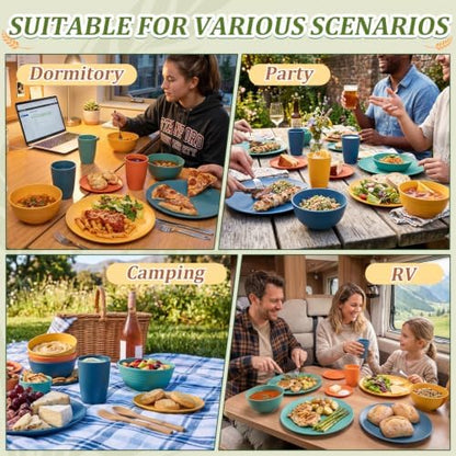 PYRMONT 40 Pcs Wheat Straw Plates and Bowls Set Colorful Dinnerware Set
