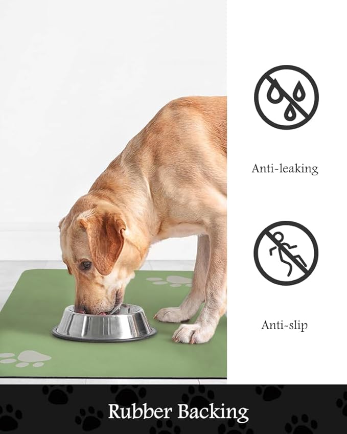 Pet Feeding Mat-Absorbent Dog Mat for Food and Water Bowl-No Stains Quick Dry Water Dispenser Mat-Dog Accessories Pet Supplies-Bowl for Messy Drinkers（Green,23"x34"