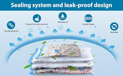 15 Pack Vacuum Seal Bag for Clothing with Electric Air Pump,Space Saver Vacuum Storage Bags for Clothes,Mattress, Blanket, Duvets, Pillows(3 Jumbo/3 Large/3 Medium/6 Small Bags)