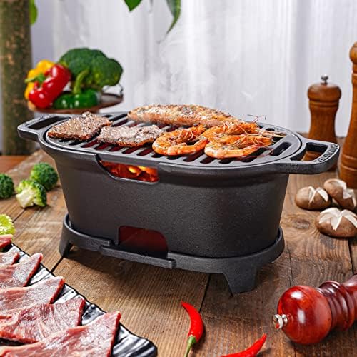 IronMaster Mini 100% Cast Iron Hibachi Grill, Tabletop Small Portable Charcoal Grill for Outdoor Camping, Japanese BBQ Grill Grate Surface 11" x 6.7" Ideal for 2 People