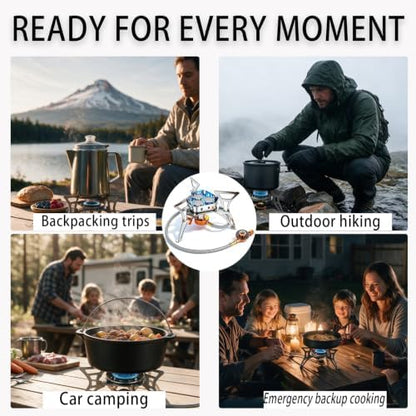 6800W Camping Backpacking Stove with Piezo Ignition, Fuel Canister Adapters
