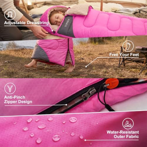 tuphen- Sleeping Bags for Adults Kids Boys Girls Backpacking Hiking Camping Microfiber Liner, Cold Warm Weather 4 Seasons Indoor Outdoor Use, Lightweight & Waterproof