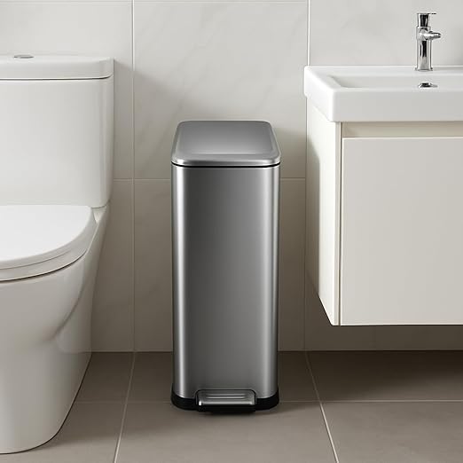 Garvee 13 Gallon Kitchen Trash Can, Stainless Steel Step Garbage Bin with Soft-Close Lid & Removable Bucket, Fingerprint Proof, Slim for Narrow Spaces, Bathroom or Office
