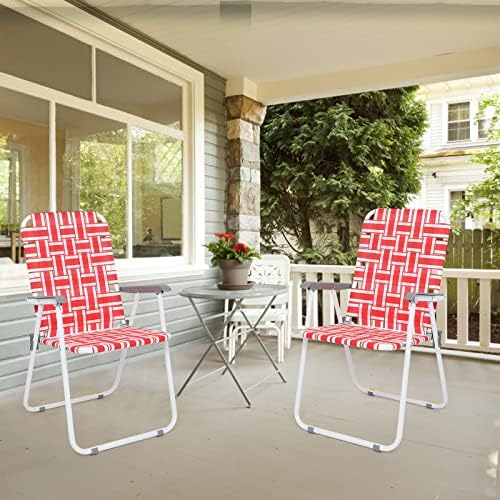 VINGLI Patio Lawn Webbed Folding Chairs Set of 4, Outdoor Beach Chair Portable Dining Chair for ir for Outdoor Yard, Garden(Red, Classic)