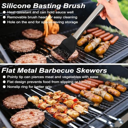 POLIGO 22PCS Heavy Duty BBQ Grill Accessories Set, Non-Slip Grill Tools for Outdoor Grill Set Stainless Steel Grill Utensils Set, Deluxe Grilling Tools Set in Aluminum Case Ideal Gifts for Men Silver