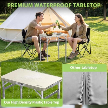 2ft Plastic Folding Camping Table, 3 Adjustable Height Waterproof Small Folding Table Lightweight & Portable with Carry Handle for Outdoor Camping RV Travel Picnic Beach, 22.8" X 15.7", White