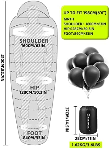 Bessport Mummy Sleeping Bag | 15-45 ℉ Extreme 3-4 Season Sleeping Bag for Adults Cold Weather– Warm and Washable, for Hiking Traveling & Outdoor Activities
