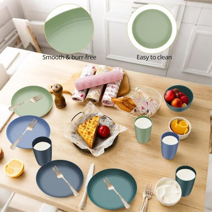 Anbte 12pcs Plastic Camping Plates and Bowls Sets for 4, Unbreakable
