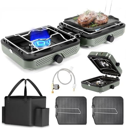 Hisencn 2 Burner Camping Stove with Dual Griddles for Camping,RV Essentials