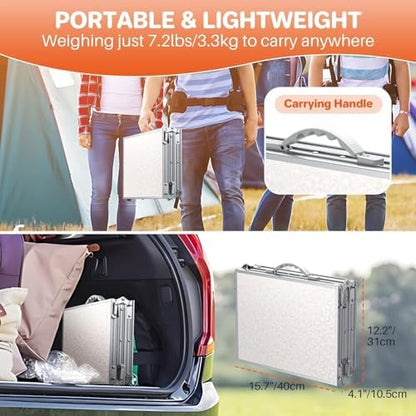 FUNYKICH 3ft Folding Camping Table, 3 Height Adjustable Max 27.5'', White