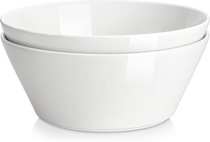 MALACASA Serving Bowls, 105 OZ Large Salad Bowls Set of 2, Porcelain White Bowls for Kitchen, Large Bowl for Salad, Soup, Pho and Fruit, Ceramic Serving Bowls for Party, Microwave Safe, Series Regular