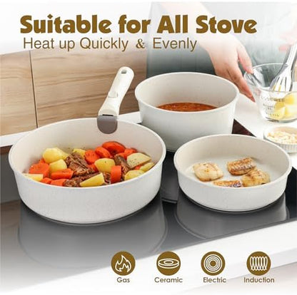 SENSARTE 24 Piece Nonstick Detachable Handle Pots and Pans Set White
