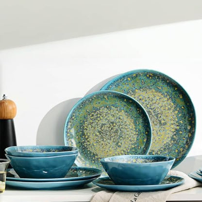 Melamine Dinnerware Set of 12Pcs,Camping Dinnerware, Dishwasher safe Lightweight Unbreakable Dishes Set for Patio, RV, Rustic Farmhouse Dinner Plates