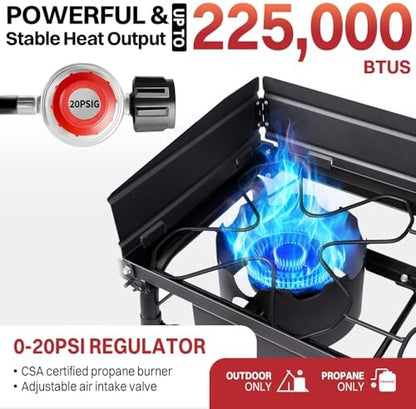3 Burner Propane Camp Stove | 225,000 BTU | High Pressure Gas Burners