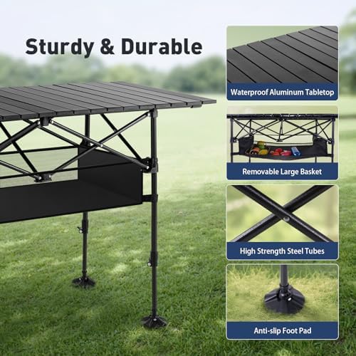 ALPHA CAMP Folding Camping Table Outdoor Table for Camping Picnic BBQ Beach