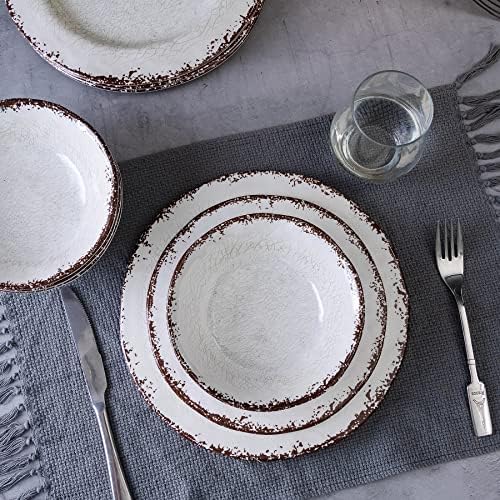 LEHAHA Vintage White Melamine Dinnerware set, 12 Piece Lightweight Dish Set