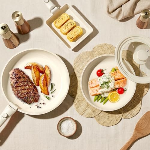 GIPP Pots and Pans Set Non Stick,Kitchen Cookware Set Detachable Handle, Non Toxic Cooking Pan Set with Frying Pans Set,RV Cookware Sets for All Stoves, Cream White, 17PCS