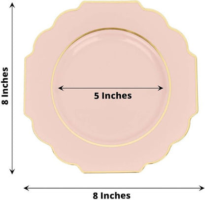 Blush Hard Plastic Dessert Plates, 50 Pack 8" Disposable Round Baroque Plates