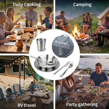 Stainless Steel Camping Mess Kit with Zippered Carry Bag 4 Person